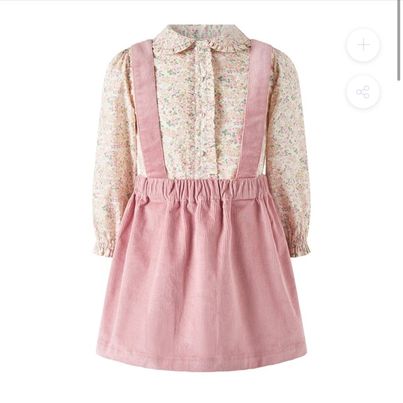 Rachel Riley Other - Rachel Riley Pink Floral Kids Dress with Suspenders blouse & cord pinafore set